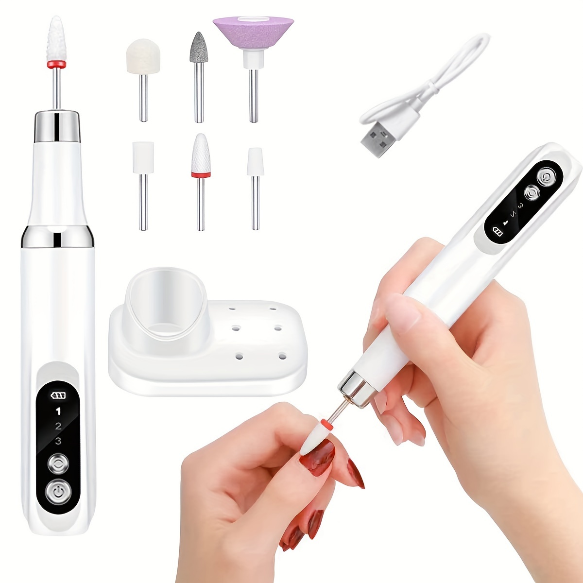 

Electric Nail Drill Set, Hy60 Manicure Machine With 6 Grinding Heads, Portable Rechargeable Nail File Kit With Led Display For Exfoliation, Polishing, Nail Care