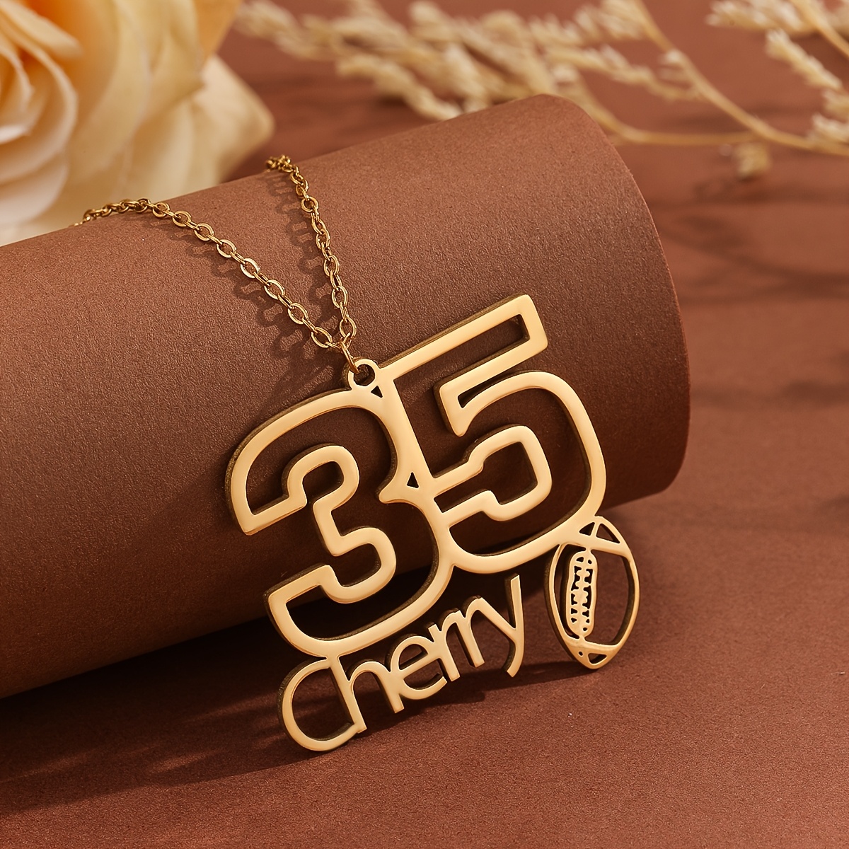 TEMU Personalized Pendant Necklace - Custom Name & Number Stainless Steel Sporty Jewelry With Football Charm, Unisex Gift For Men Women, Fan Gift For
