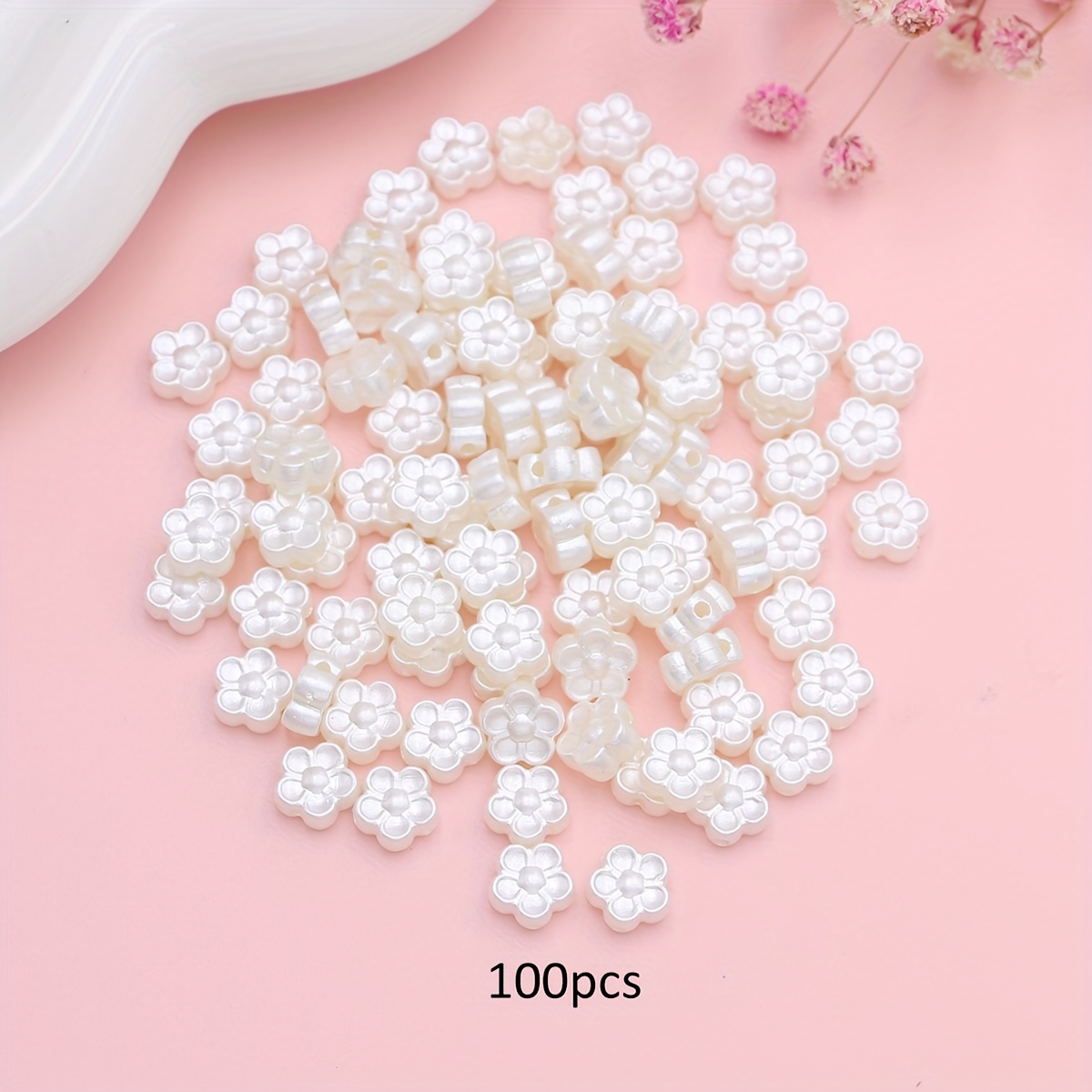 100pcs 9mm White Small Flower Beads Jewelry Making Handmade Necklace Bracelet Key Chain Additions
