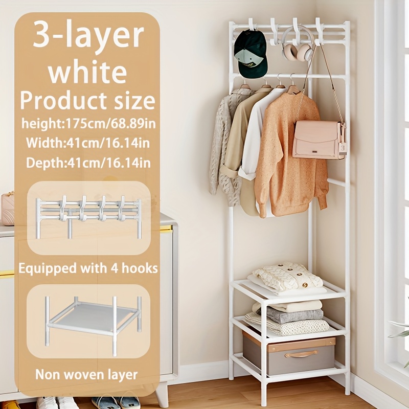 1pc White/Black Metal Coat Rack with Hooks Integrated Shoe and Hat Rack,  Suitable for Bedroom and Living Room, Black and White, Freestanding Design,