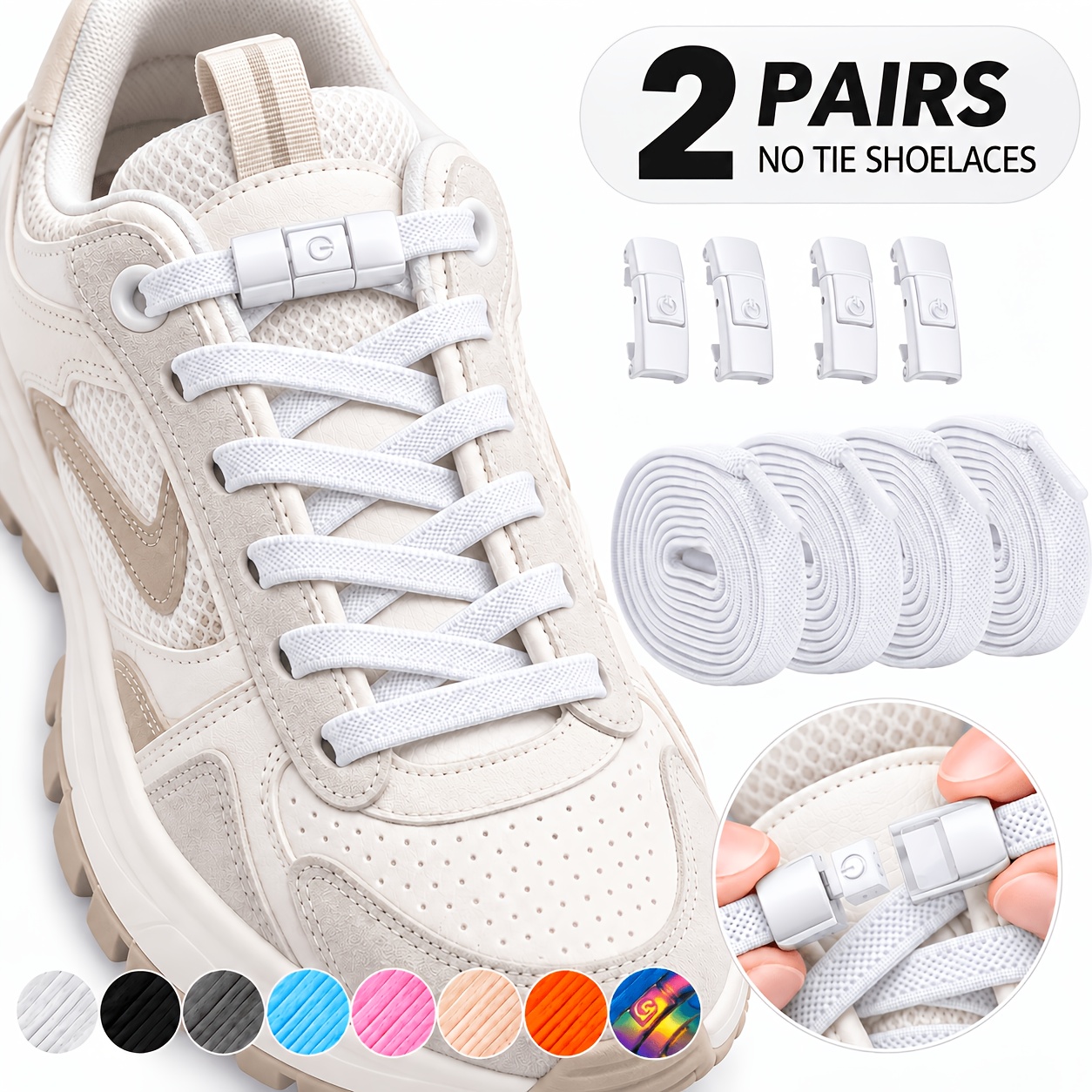 TEMU Of Interlocking Metal Buckle Elastic No-tie Shoelaces, Stretchable Flat Shoelaces