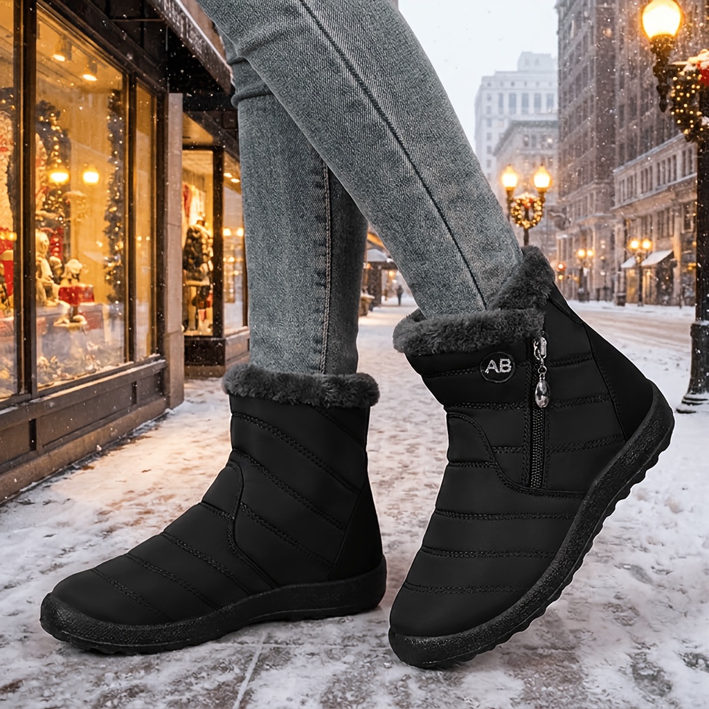 Solid Color Women's Hiking Snow Ankle Boots, Warm Outdoor Wear
