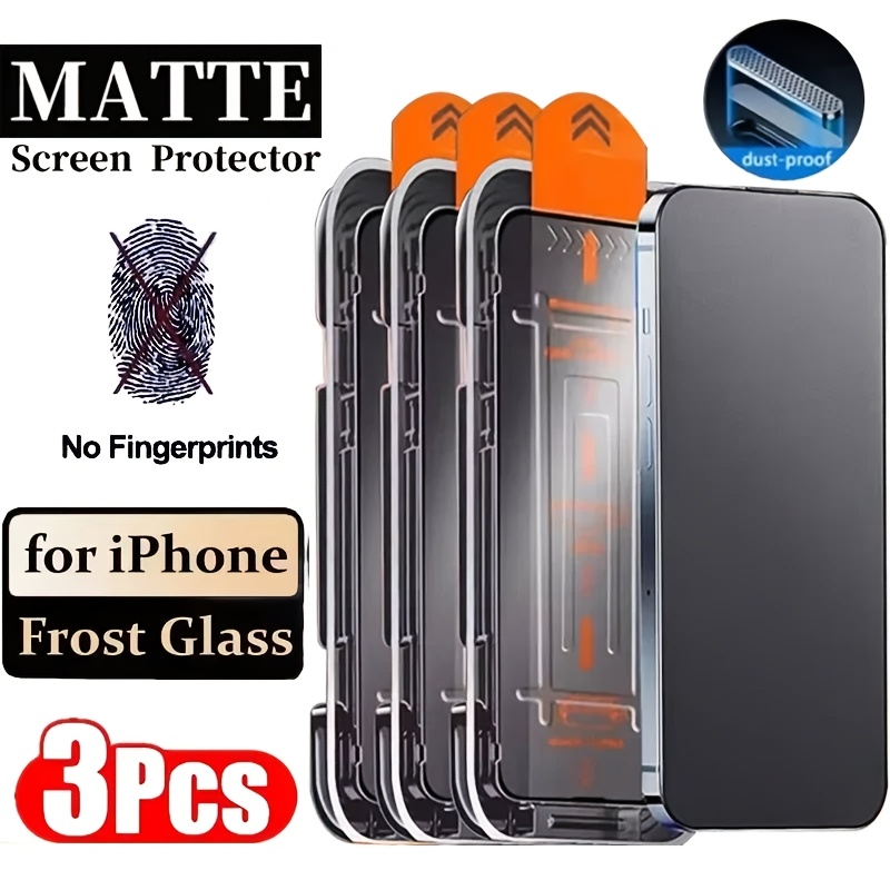 

Lot de 3 protecteurs d'écran en verre trempé pour iPhone, mate anti-empreinte, 9H, installation poussière avec boîte de rangement