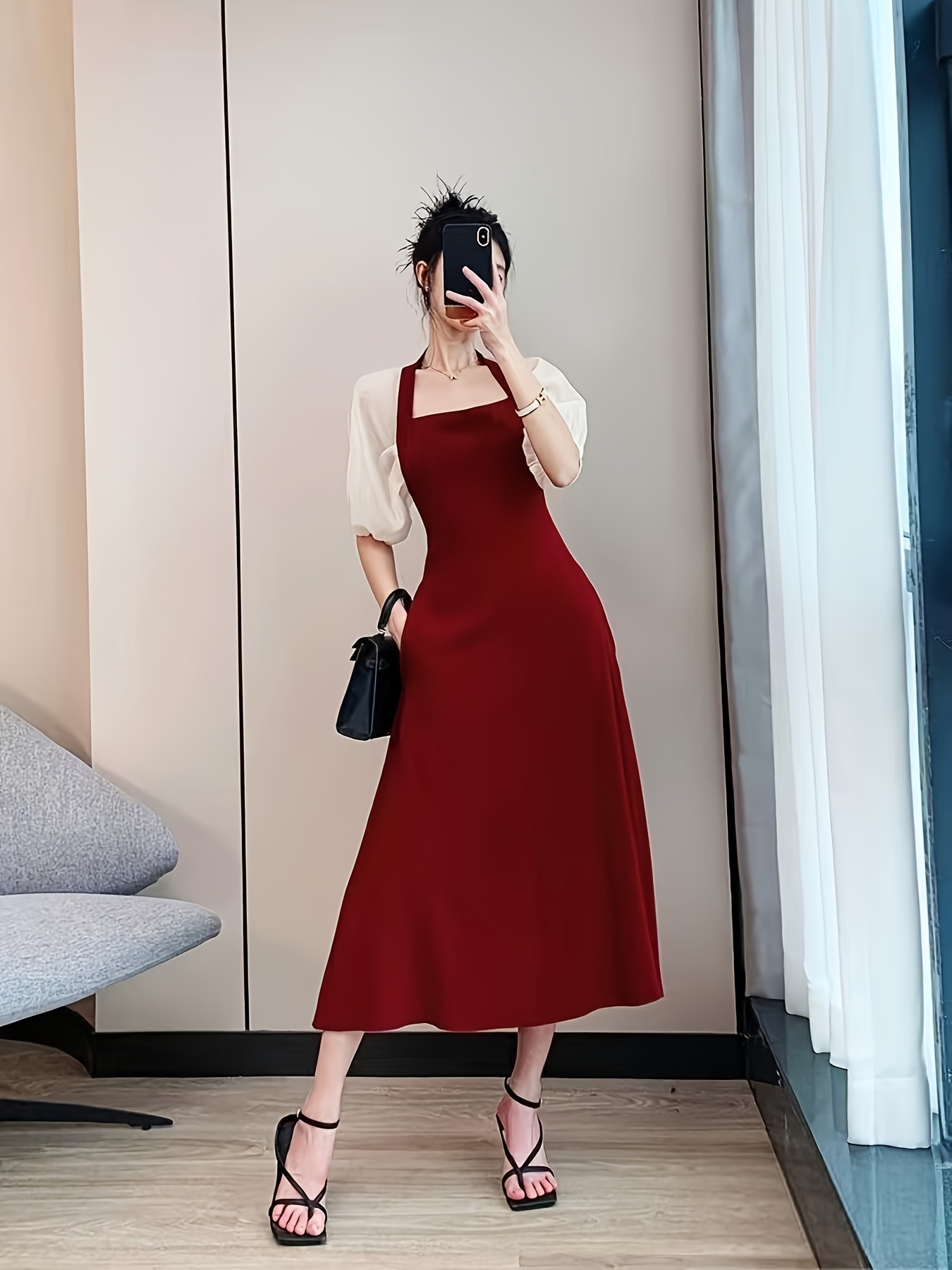 korean red long dress women elegant christmas summer sunday - Temu  Philippines