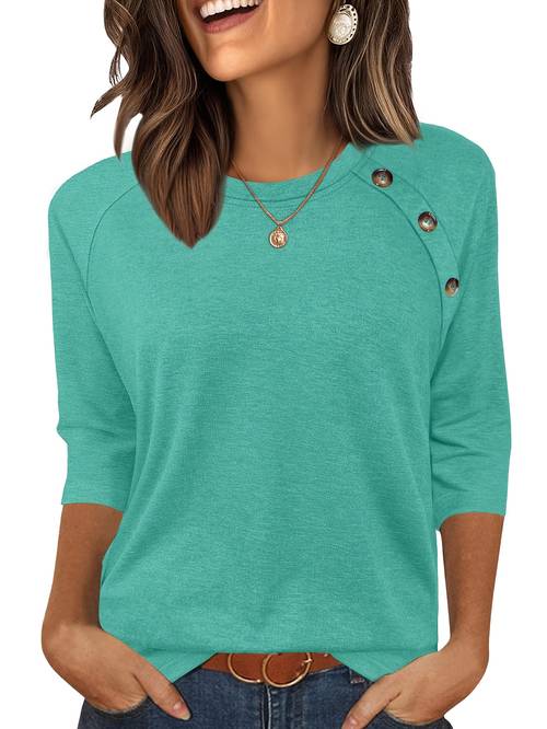 womens fashion casual 3 4 sleeve top comfortable shirt three quarter sleeve button up neck trendy t shirt