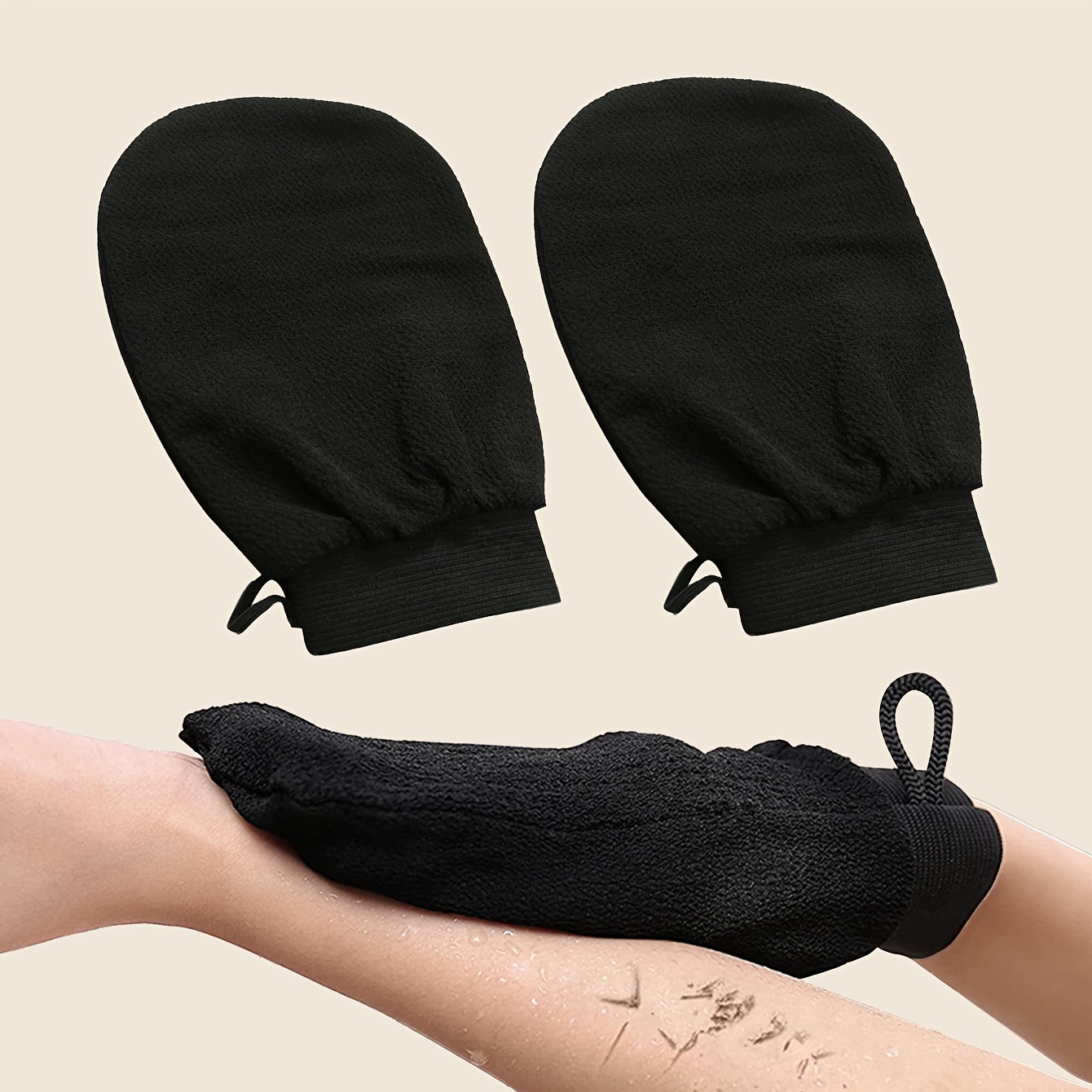 

1pc/2pcs Black Bath Towel Gloves, Single Layer Double-sided Medium Sand Closure Bathing Gloves Suitable For Home Bathrooms For Cleaning