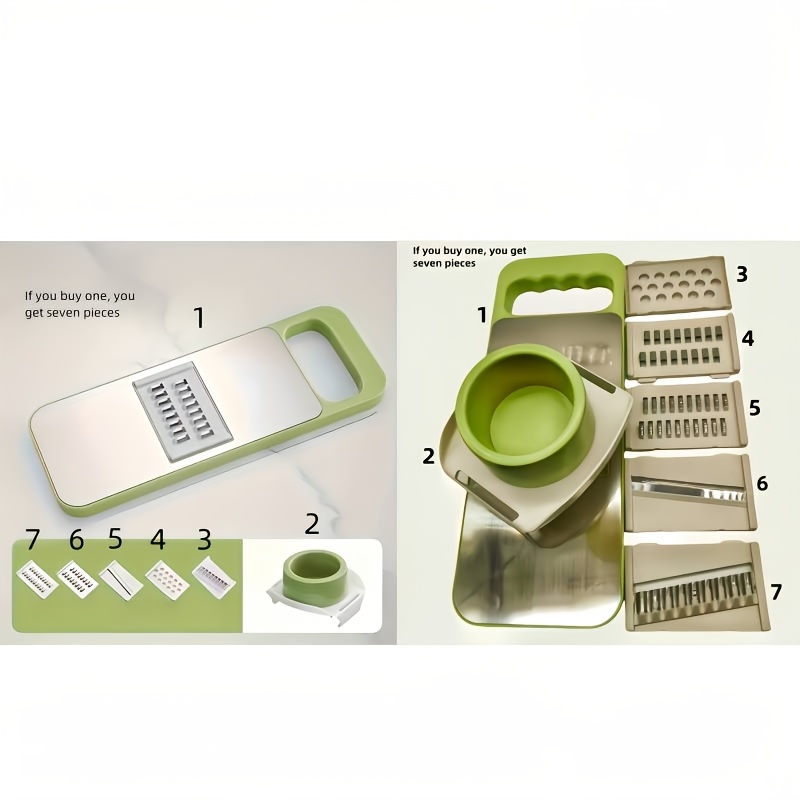 7pcs Stainless Steel Multifunctional Vegetable Slicer And Grater Set, Interchangeable , Manual Kitchen Gadget Tool Kit For Potatoes, Carrots