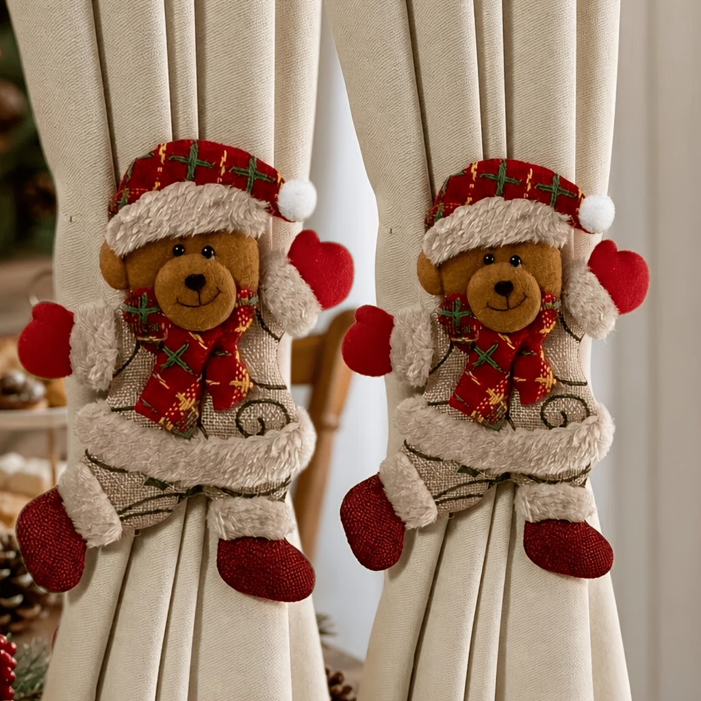 TEMU 2-pack Christmas Curtain Tiebacks And Hooks, Creative Santa/snowman/character Design, 2026 New Year Window Ornaments, Christmas Decor