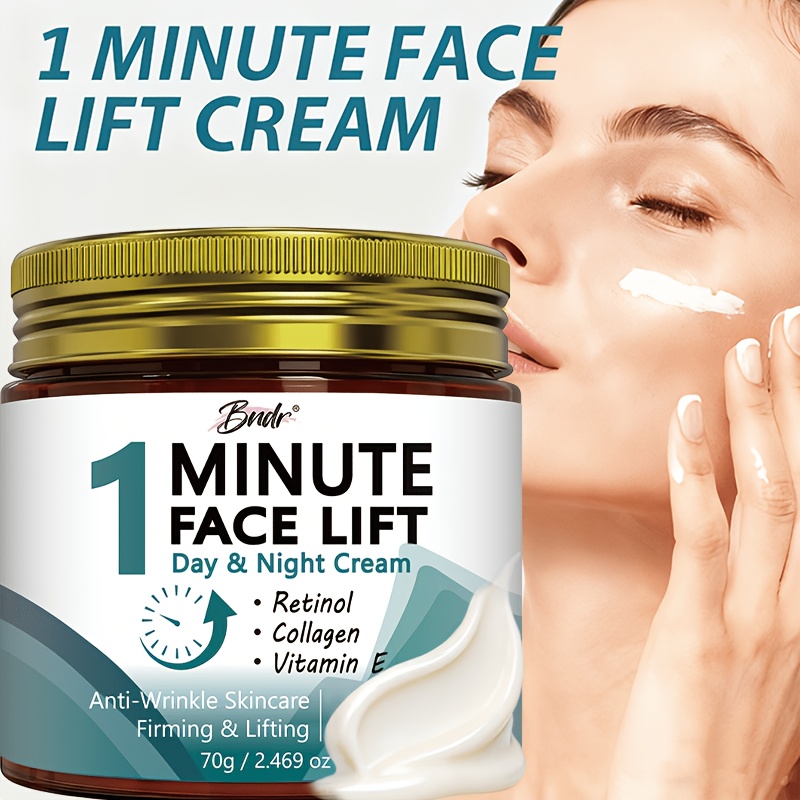 70g 1-minute Facial Lift Cream, Containing Vitamin C, Hyaluronic Acid, Collagen, Nicotinamide-lift and Smooth Formula, Suitable for All Skin, Smooth Jar Design, Small and Portable.