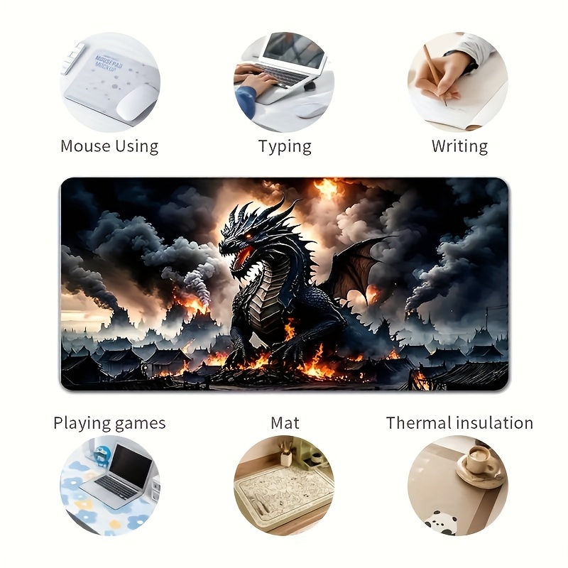 Extra Grote Muismat met Drakenontwerp - Antislip, met Duurzame Gestikte Randen, Ideaal voor Gaming en Kantooromgevingen, een Uitstekend Cadeau voor Gamers en Professionals, Grote Gaming Muismat