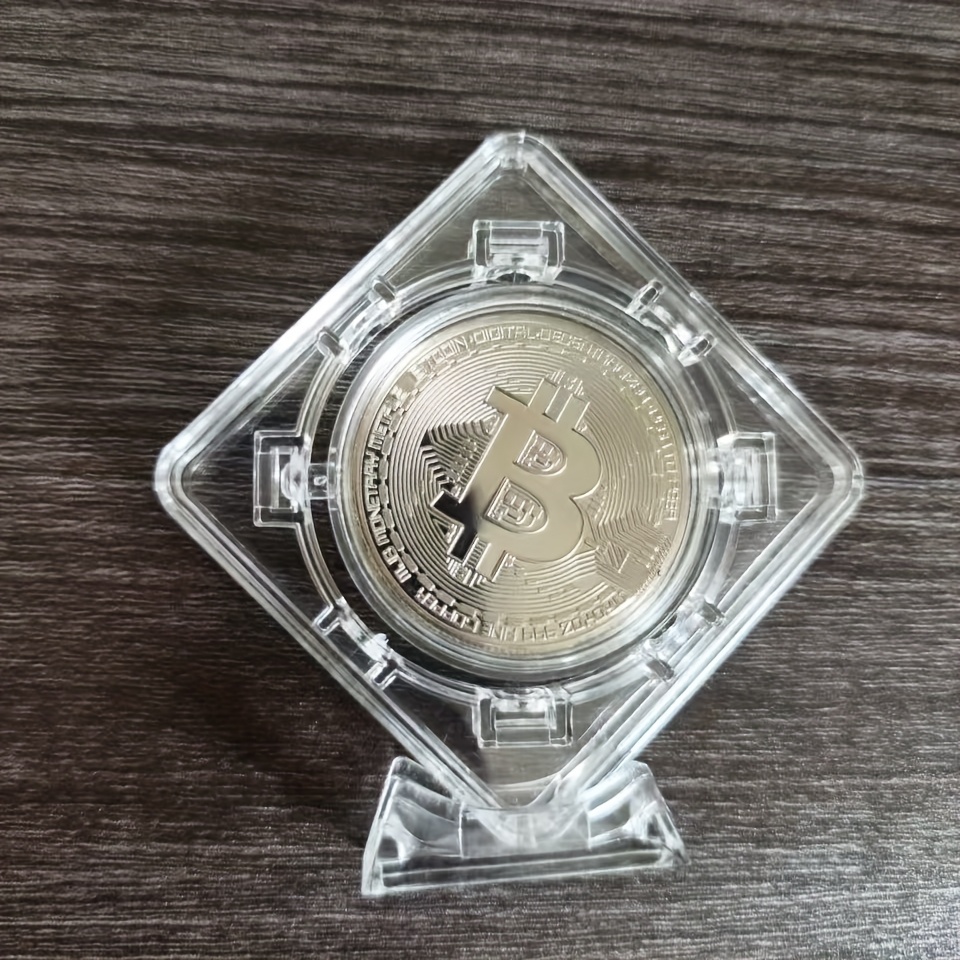 TEMU 1pc Metal Btc Coin, Rotatable Display Stand, Ideal For Cryptocurrency Enthusiasts' Collection, Suitable For Study/office Desk/bedroom/bookshelf