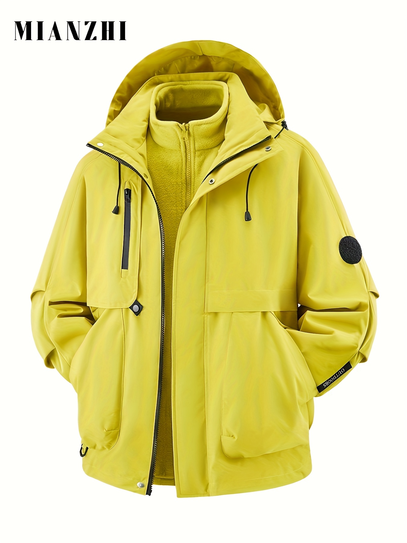   Men S 3-in-1 Hooded Jacket - Retro Style, Detachable Warm Lining, Zip-Up with Multiple Pockets, White, Polyester,   Outdoor Activities in Fall/Winter, Winter Outdoor Gear | Retro Style Jacket | Polyester Jacket