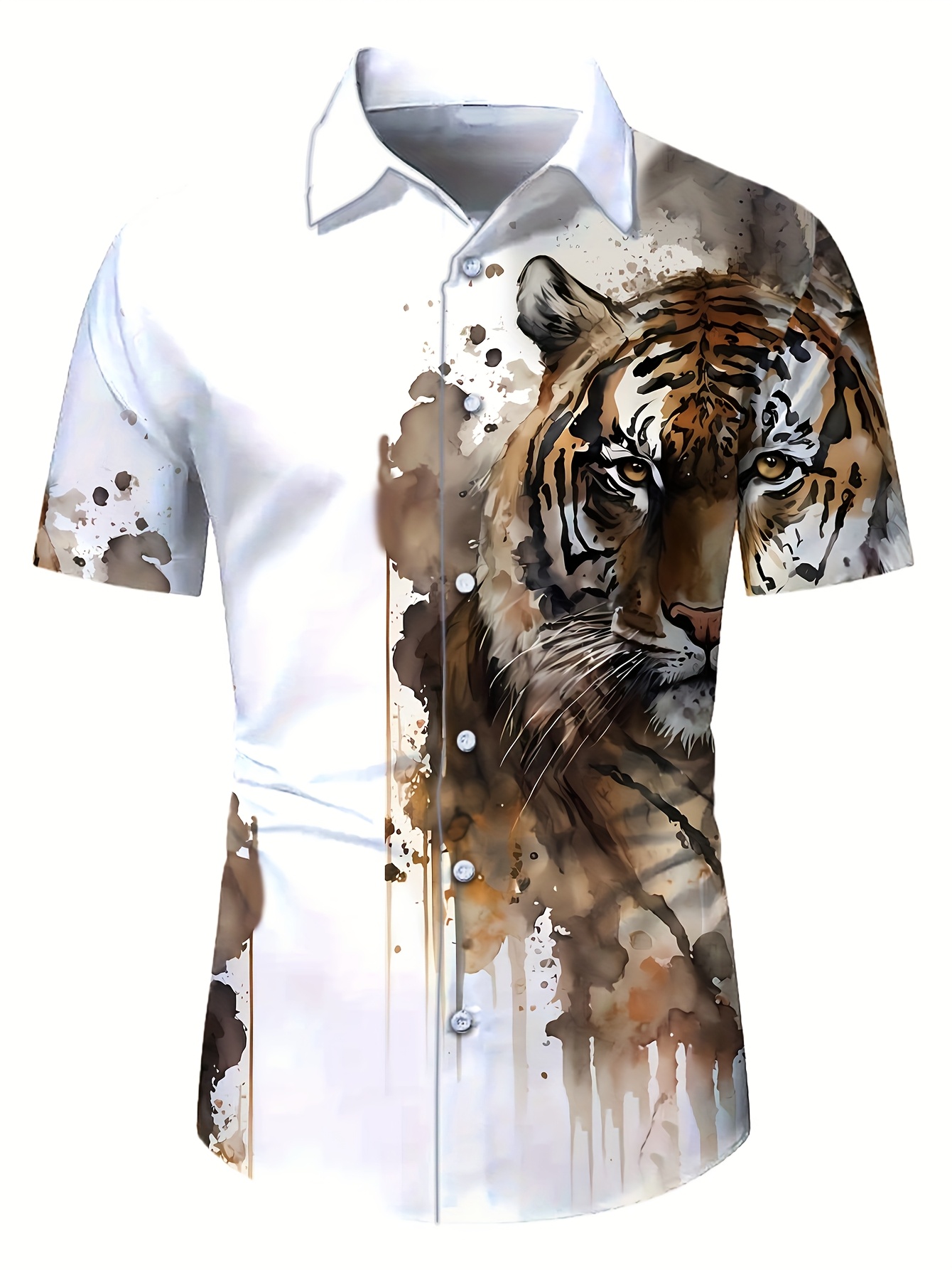 camisa hawaiana tela pintura en tinta tigre 3d hombre Temu Uruguay