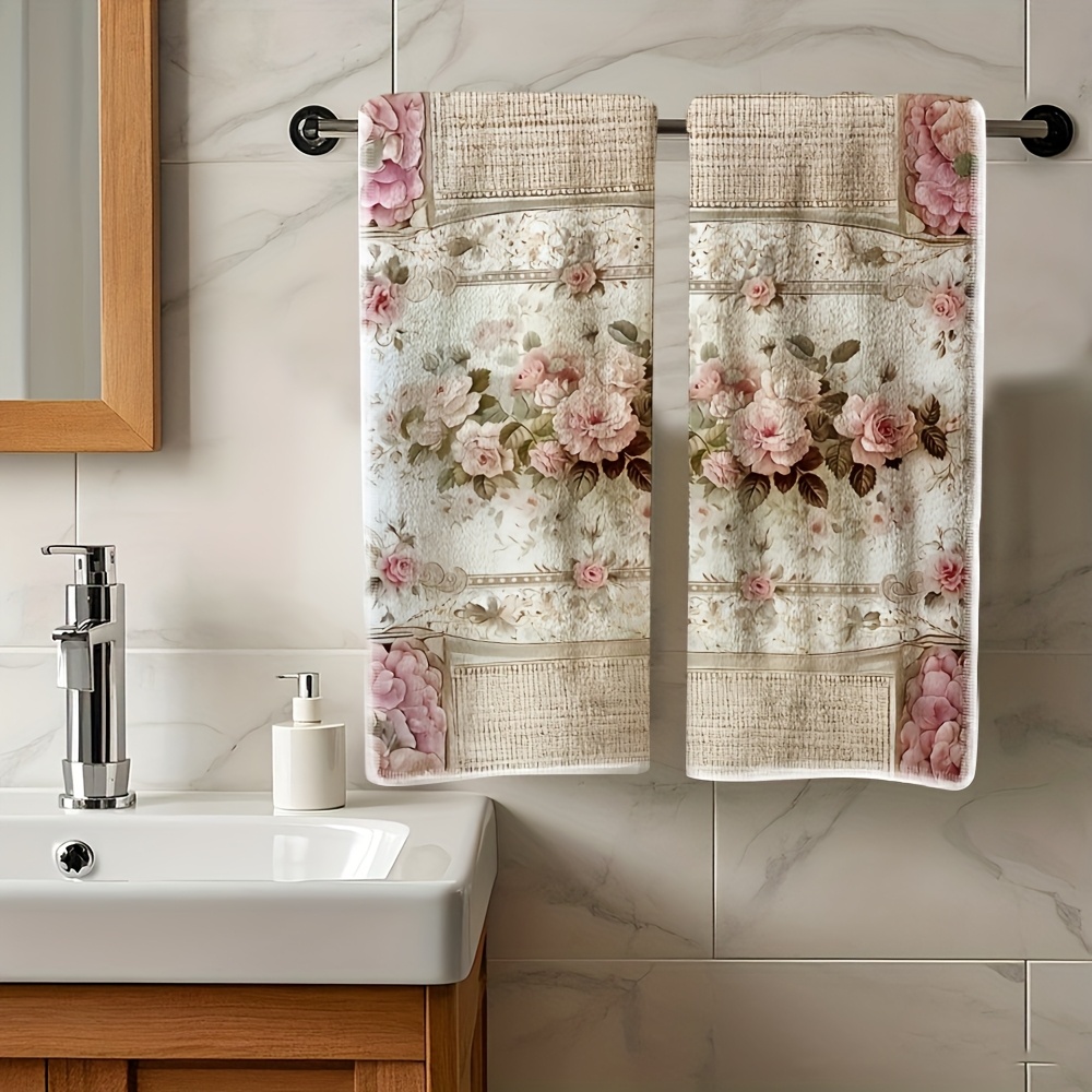 TEMU 2pcs, Premium Towel, Exquisite Patterned Towel With Vintage Floral Print Theme, Christmas Gift, Towel, Stylish And Casual, Comfortable And