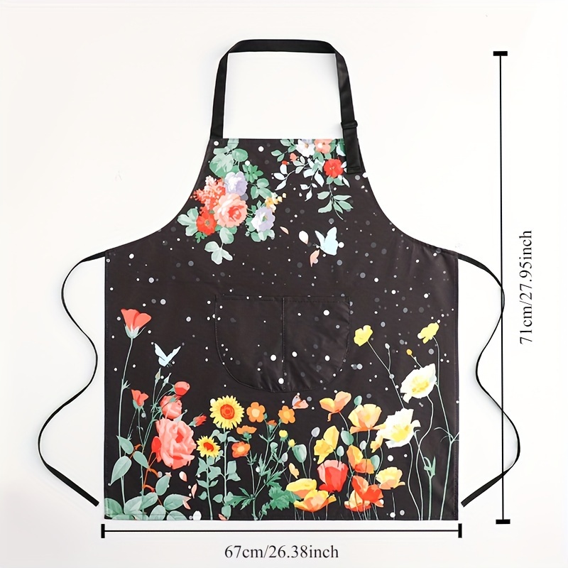 chic butterfly print polyester apron oil waterproof ideal for cooking gardening details 3