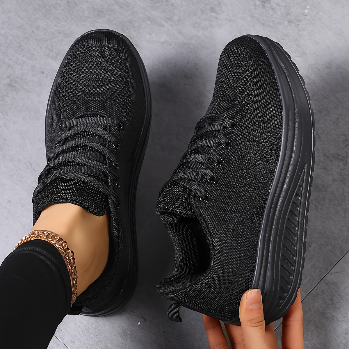 TEMU Ladies' Casual Sports Shoes | Low Top, Lace-up Closure, Round Toe, Solid Color, Fabric Upper And Inner, Eva Sole, , Women Shoes, Sneakers