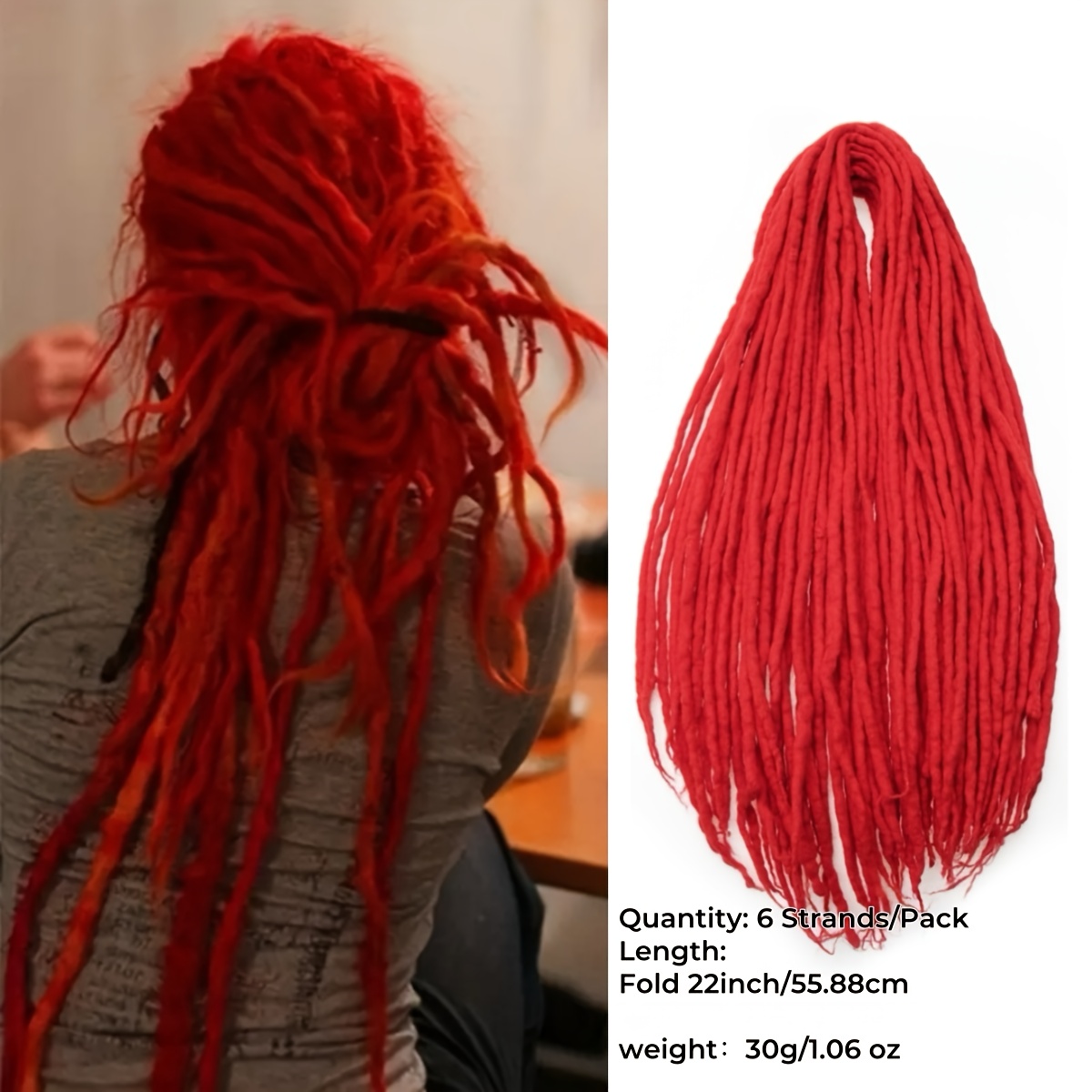 TEMU Unisex Gehaakte Dreadlock Extensions, Dubbelzijdige Handgemaakt Synthetische Vlechten, 22" Zacht Reggae Hip-Hop Haar voor Alle Mensen/Zwart/Roze