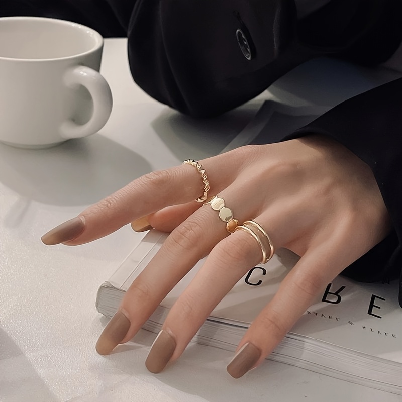 Adjustable Gold Tone Ring Set Hip Hop Style for Women
