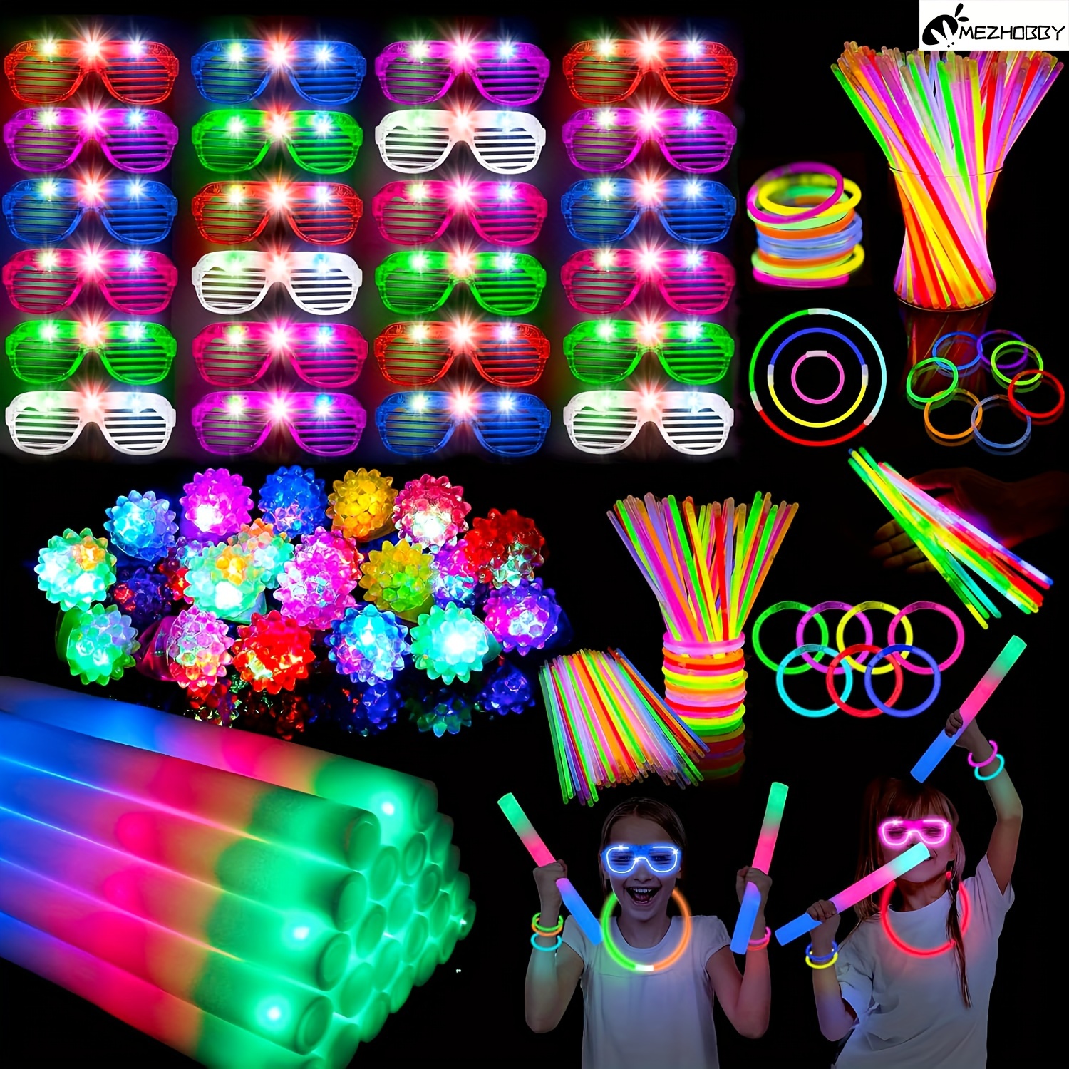 

Mezhobby 270pcs Glow In The Dark Party Supplies, Glow Sticks Bulk Party Pack, Foam Glow Sticks, Led Glasses, Led Light Up Rings And Glow Sticks For Neon Party Decorations Christmas Gift