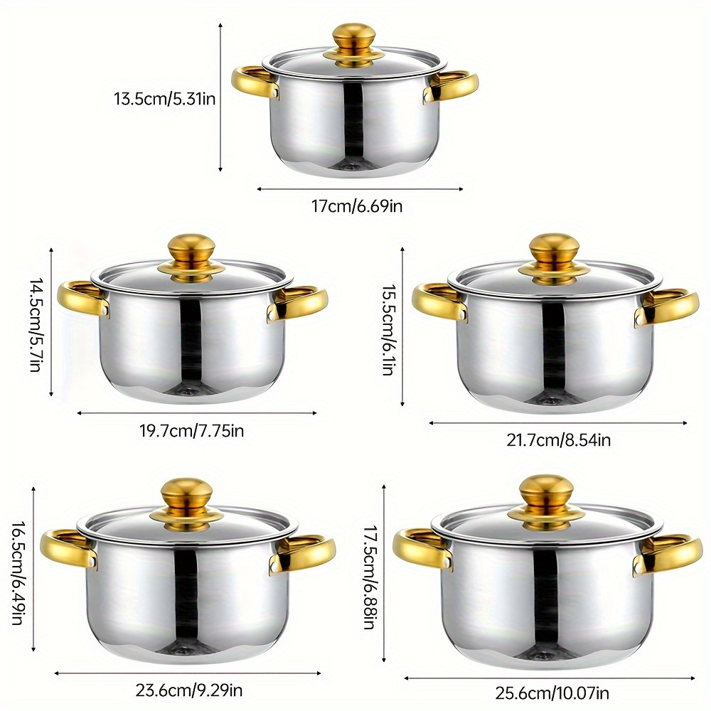 10pcs stainless steel pot set specifications are 18 20 22 24 26cm stainless steel cooking pot 5 pots 5 lids stainless steel double handle with lid deep soup pot for home and suitable for soup hot pasta details 6