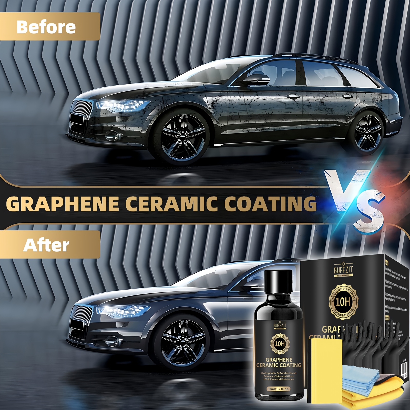 

1pc 10h Graphene Ceramic Coating Kit For Cars - Universal Glass & Car Surface Protection, Hydrophobic, Gloss, Long-lasting, 10+ Years Care, 50ml/1.7oz With Wash & Paint Correction