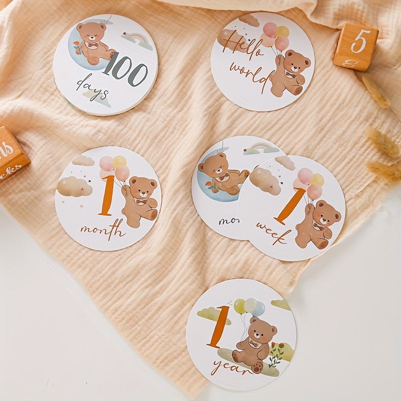 16pcs set birth commemorative cards paper growth record cards cute bear cartoon birth commemorative signs birthday commemorative props photography props details 2