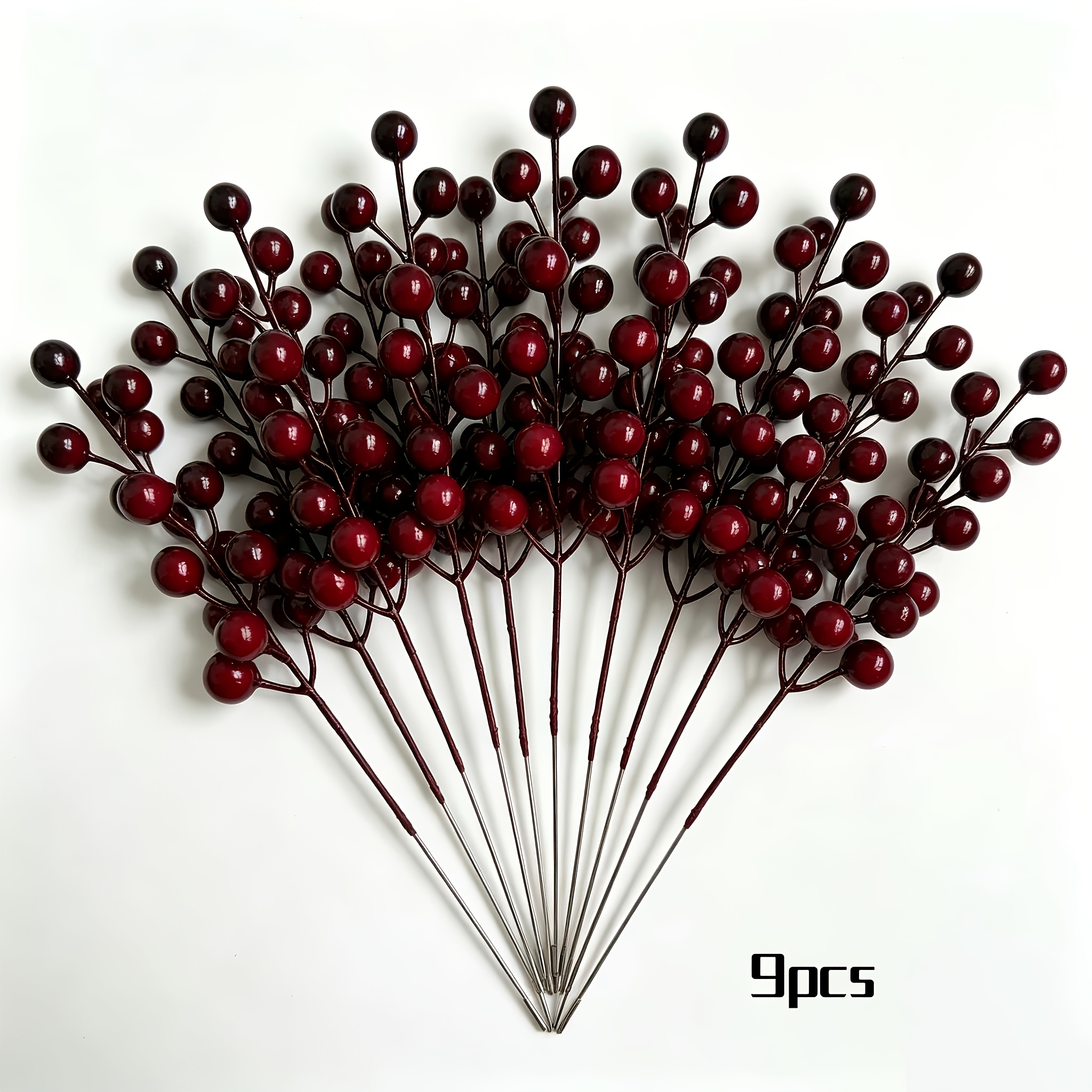 TEMU 9pcs Set Of Burgundy Artificial Flower Stems For Christmas Vase Arrangement Decoration