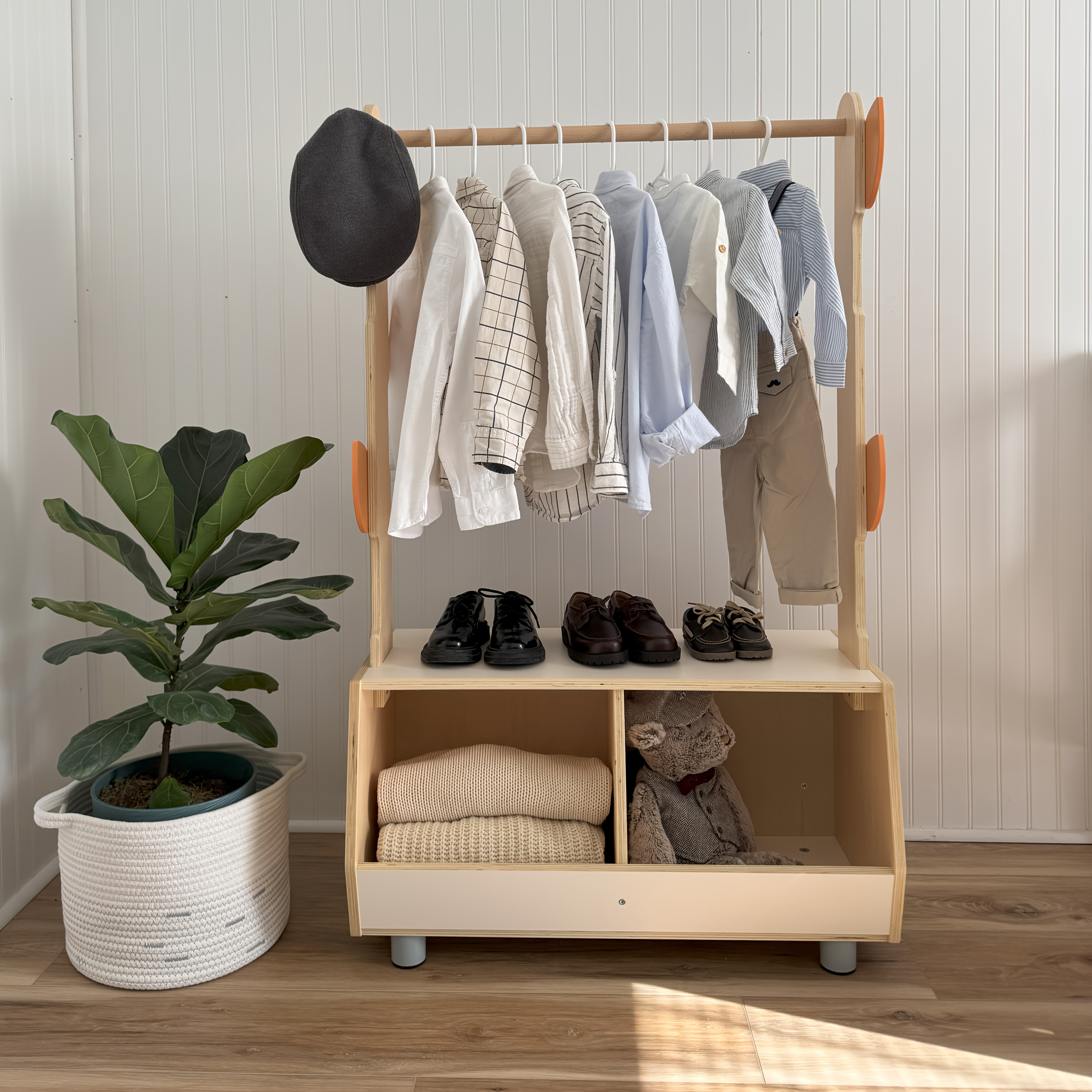Costume Storage Solution, Tree-Shaped Dress-Up Rack for Children, Costume Organizer with Storage Cabinet, Ideal for Rooms, Living Areas, Playrooms, And Daycare Facilities