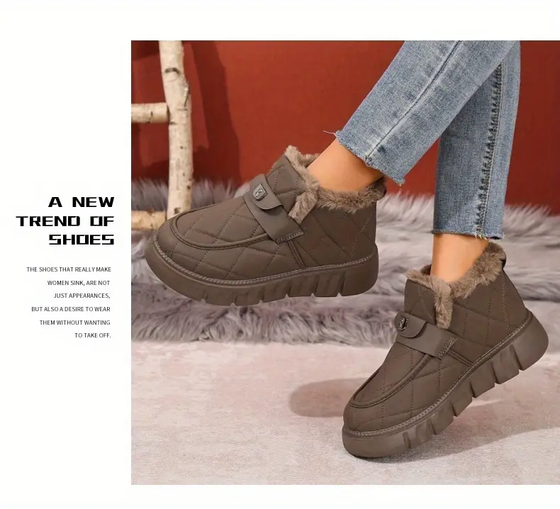 autumn winter plush lined thick warm snow boots versatile outdoor slip on with block heel comfortable round toe for casual daily use and cold weather hiking Product details 0