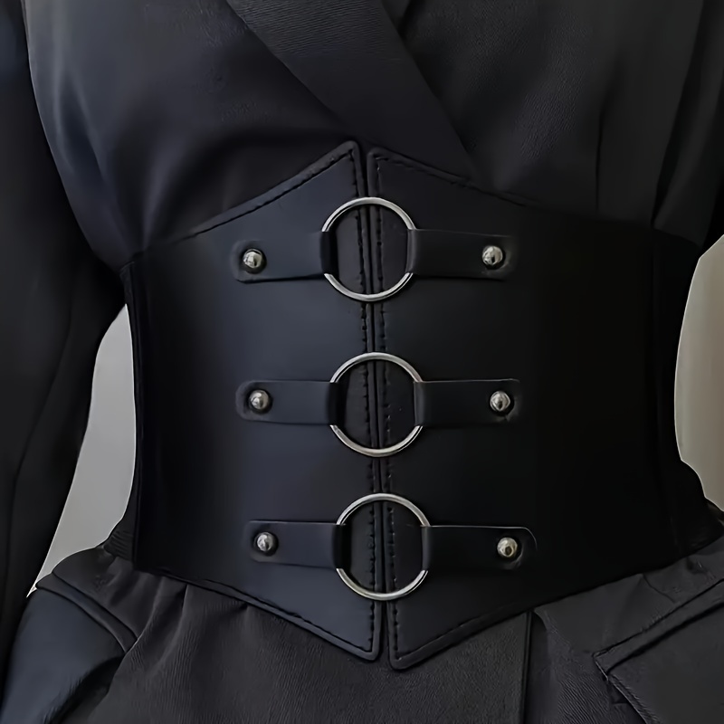 

1 ceinture élastique noire à boucle ronde en métal, accessoire de style décontracté pour robes et hauts