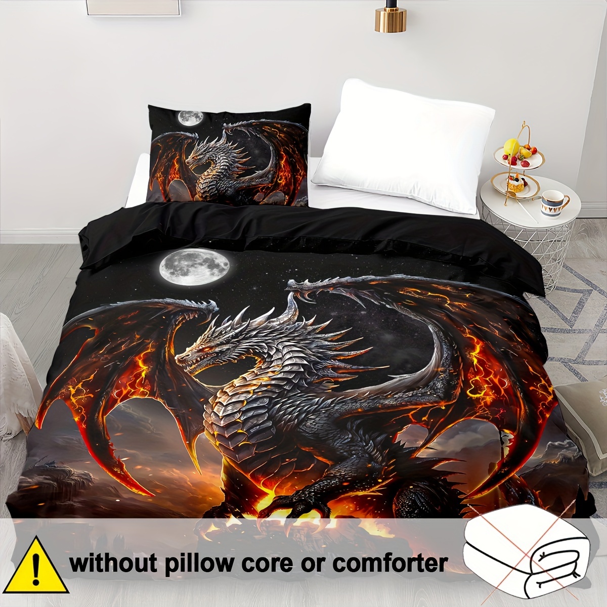 E-shop Offener 2/3-teiliger, weicher und bequemer Drachen-Bettbezug für Doppelbetten, mit antiken Drachenmustern. 3D-Drachen-Bettwäsche für