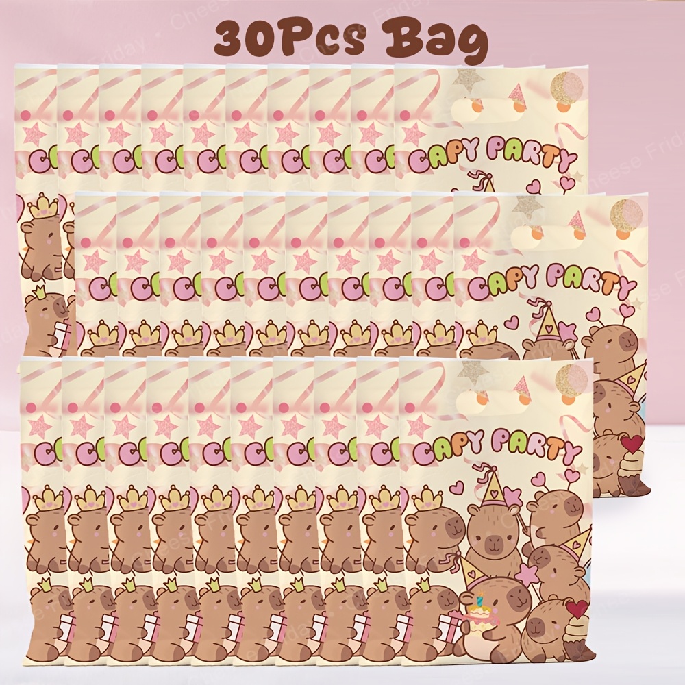TEMU Lot de 10/30 sacs cadeaux CAPYBARAFAMILY Capybara, sacs en plastique mignons sur le thème du capybara avec imprimé capybara, adaptés pour les