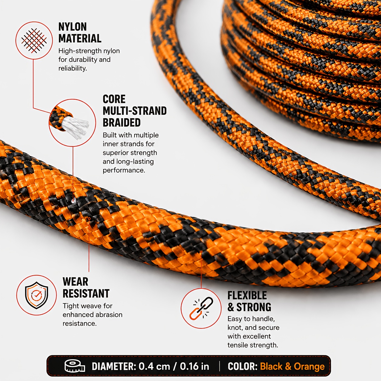 Black and Orange Alternating Paracord for Outdoor Use