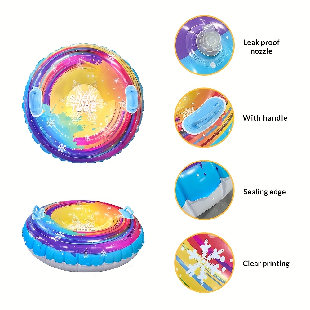 1pc Heavy-Duty PVC Inflatable Snow Tube with Air -Compatible Connection - Large Blue/Green/Yellow/Black Winter Ring & s, Thick-Rated Tube for Ski Resorts, Snow Parks, Backyard Snow Tubing (No Included)