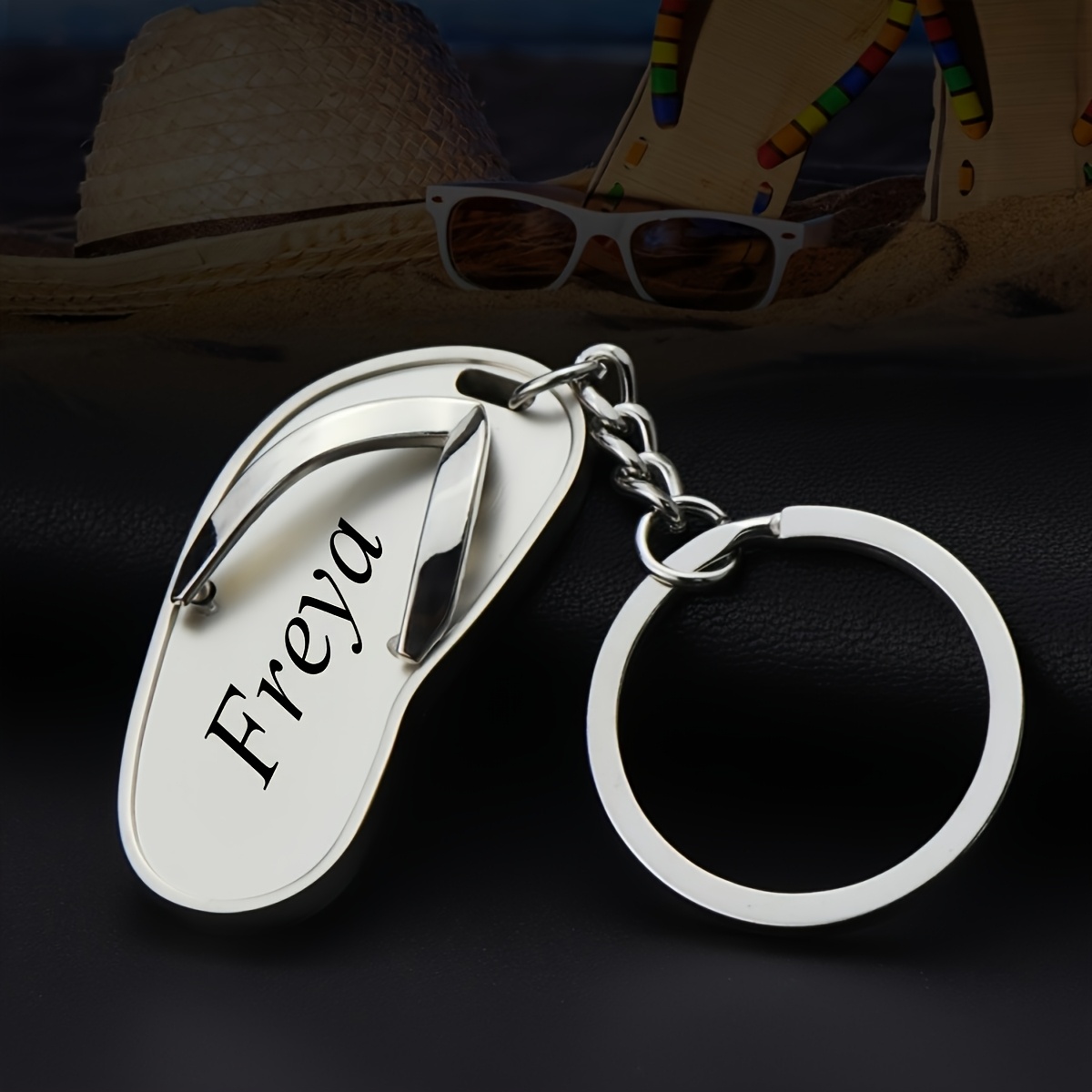 TEMU 1 , Llavero de Chancla de Metal Personalizado, Puede Grabarse con un , Accesorio Decorativo o Regalo