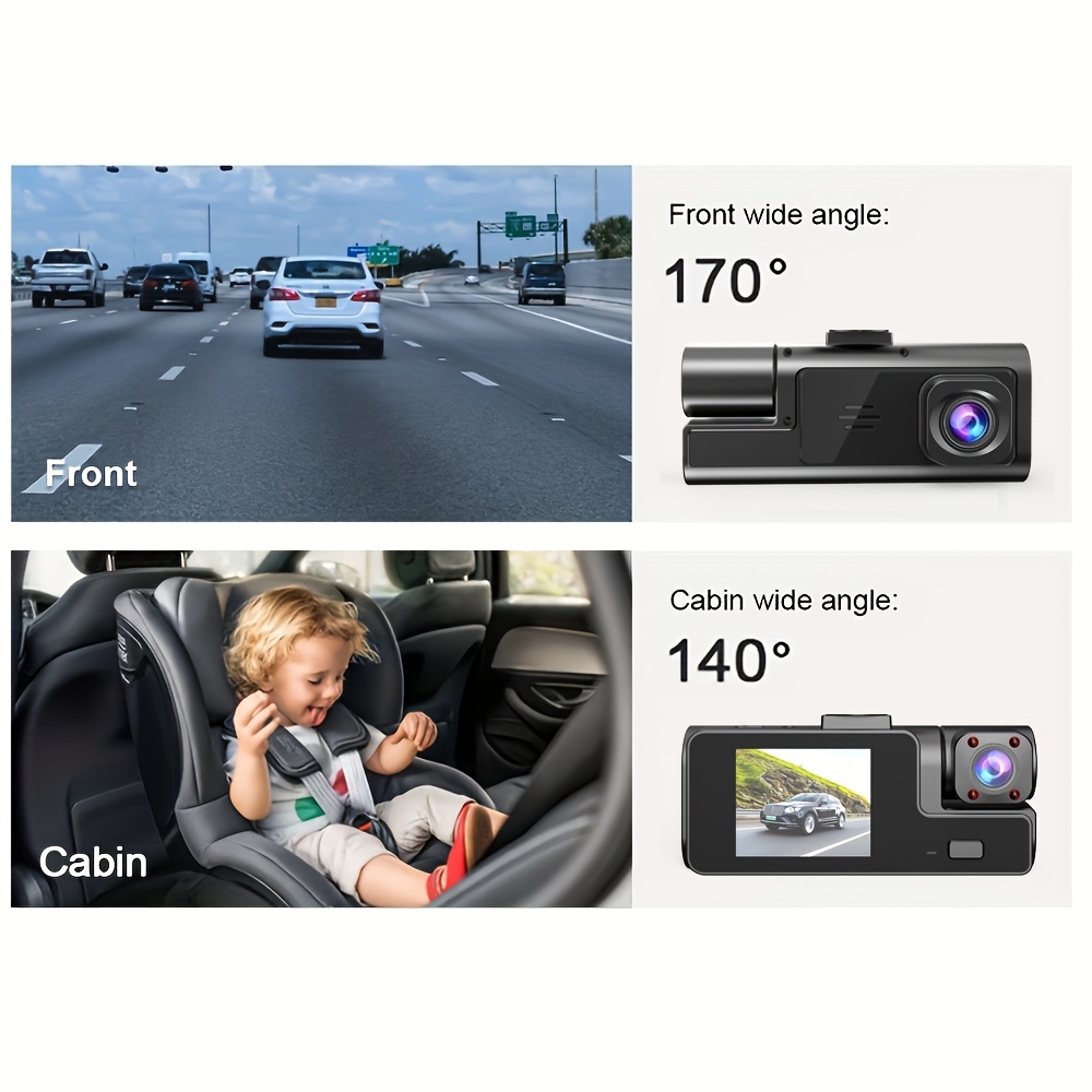 Dual Dash Cam with 1080P Front and 720P Interior, Night Vision