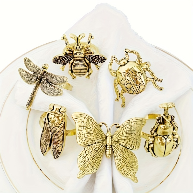 TEMU A Set Of 6 Insect Theme Napkin Rings Made From Dragonflies/butterflies/bees//beetles/garden Bees And Ladybugs.