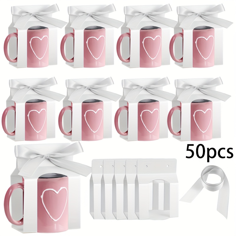 TEMU 20/50pcs - Boîte cadeau pour mug blanc, boîte vide avec ruban, 11-12oz - pour emballage de mug vierge, Noël, Halloween