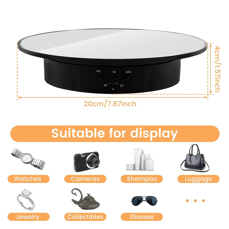 Fotoconic Remote Control Motorized Rotating Display Stand, 8"/20cm Rotary Electric Rotation Turntable For Crafts Jewelry Product Display, 360 Photography Video Taking Lazy Susan