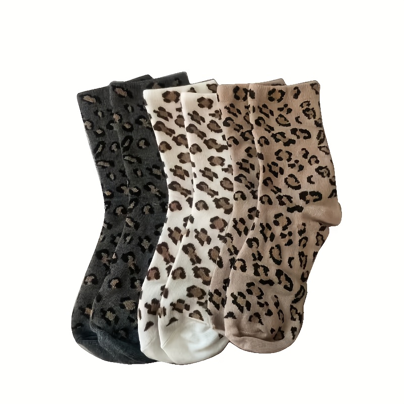 E-shop 3 Paar Leopardmuster Wadenlange Socken für Damen | Herbst-Winter Mode, Bequeme Passform, Stoff, Maschinenwaschbar