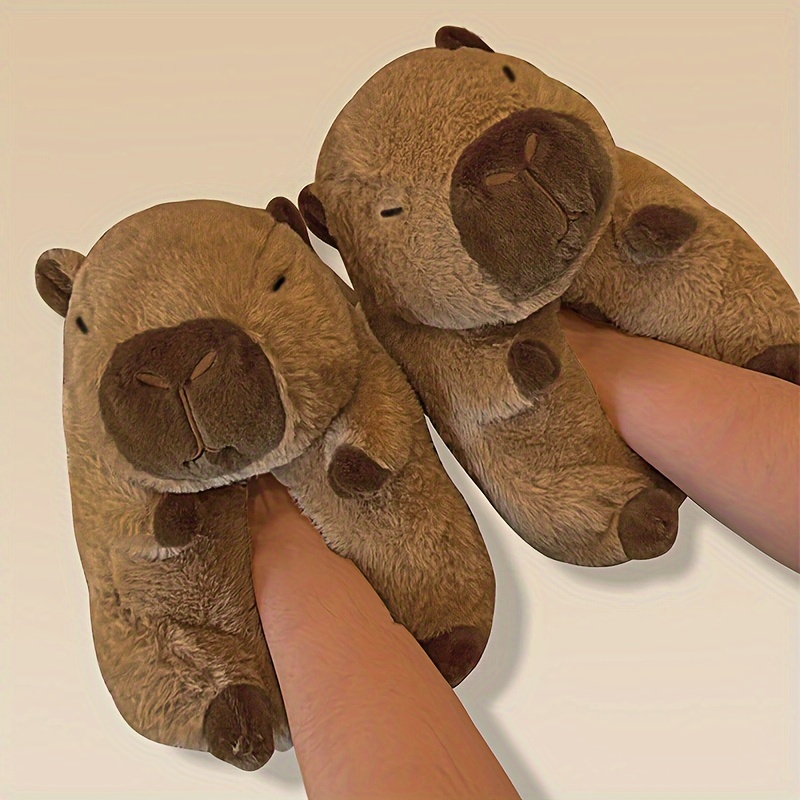 

Cute Cartoon Capybara Plush Slippers, Full-coverage Indoor Warm Shoes, Cozy Animal Indoor Fuzzy Shoes