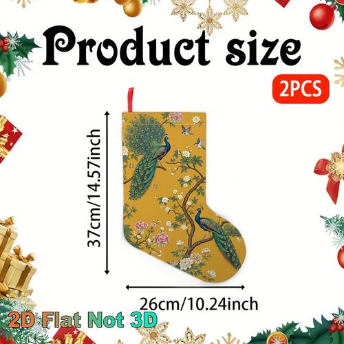 2d flat 2pcs christmas socks holiday decorative socks peacock floral themed christmas socks suitable for parties fireplace decor the for decor enthusiasts classic fashionable christmas scene decoration
