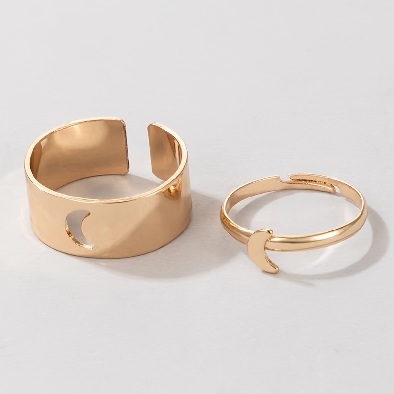 2pcs Boho Adjustable Open Ring Set Hollow Cutout Iron Couple Rings
