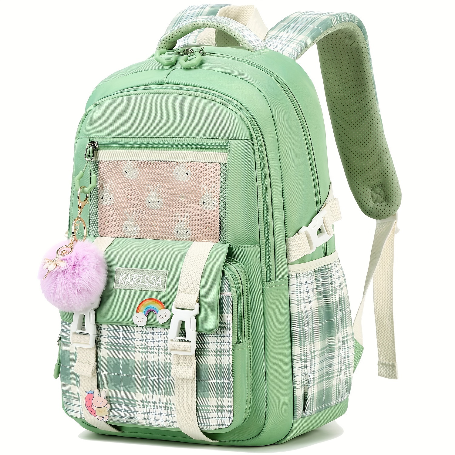 

Aesthetic Plaid Pattern Backpack, 15.6-inch Laptop School Bag, Cute Large College Backpack, Durable Nylon, Anti-theft Travel Daypack