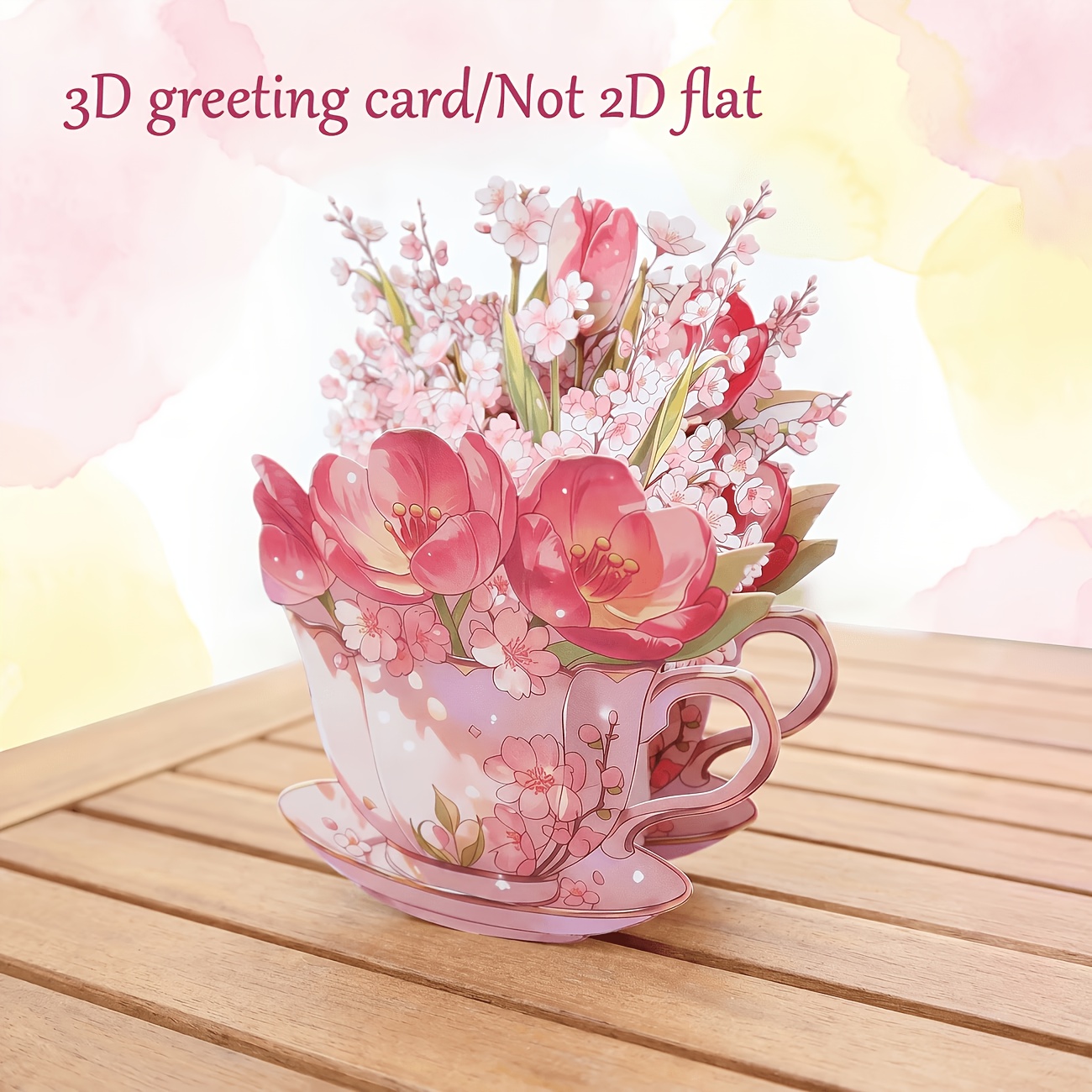 TEMU 1 carte de vœux 3D de tasse à thé avec rose et , avec enveloppe, et fabriquée à , idéale pour un anniversaire, la Saint-Valentin, la fête des