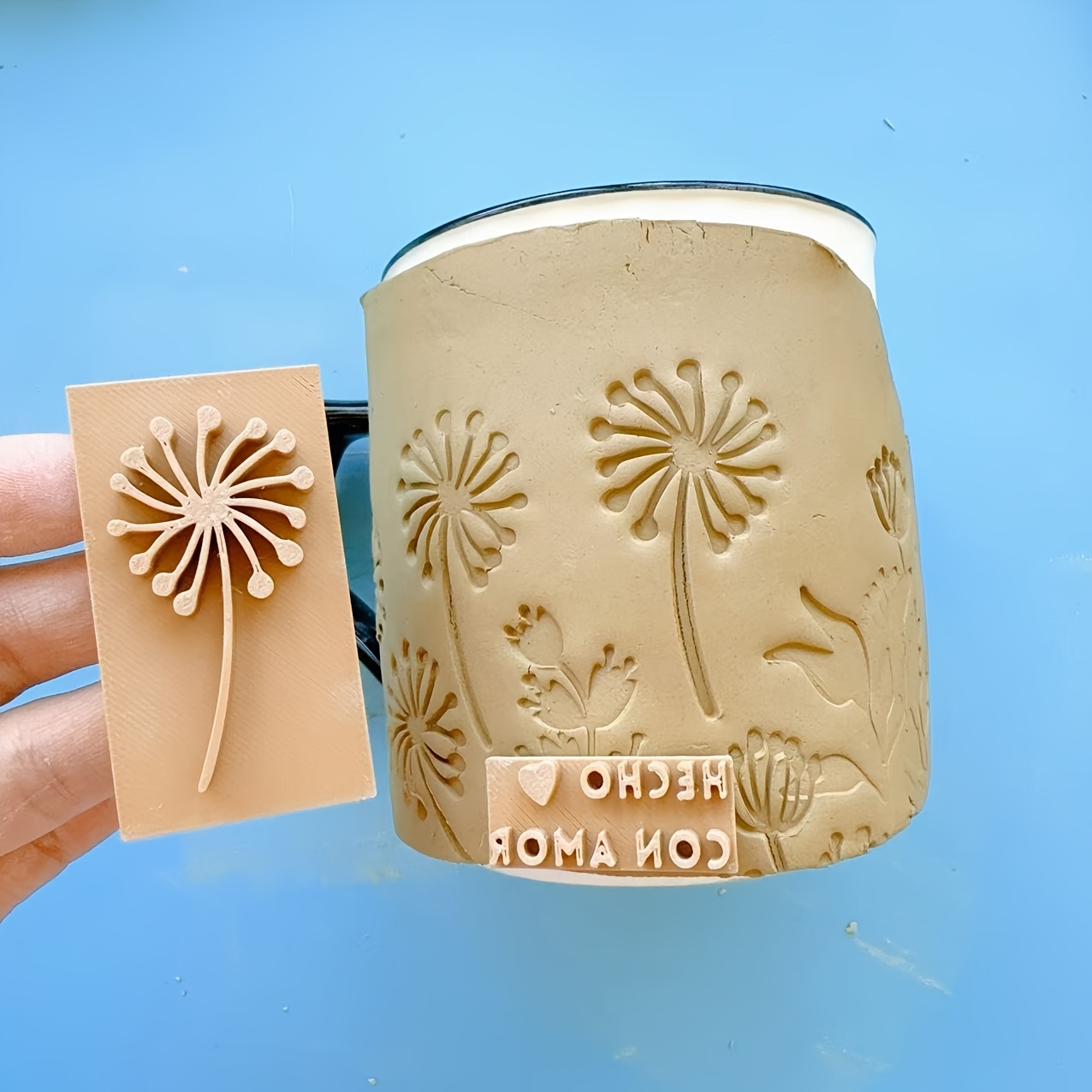 E-shop 2 Stück Löwenzahn-Tonstempel-Set, Tonprägewerkzeug für DIY-Bastelarbeiten, 3D-gedruckte Tonstempel mit klaren , ideal zum Dekorieren von