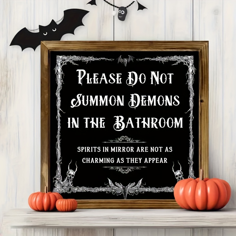 TEMU Rustic 'please Do Not In The Bathroom' Wooden Sign - 8x8 Inch Halloween Decor, Spooky Gothic Wall Art For Home, Country Style, No Power Needed, High-quality Wood, Ideal Housewarming Gift