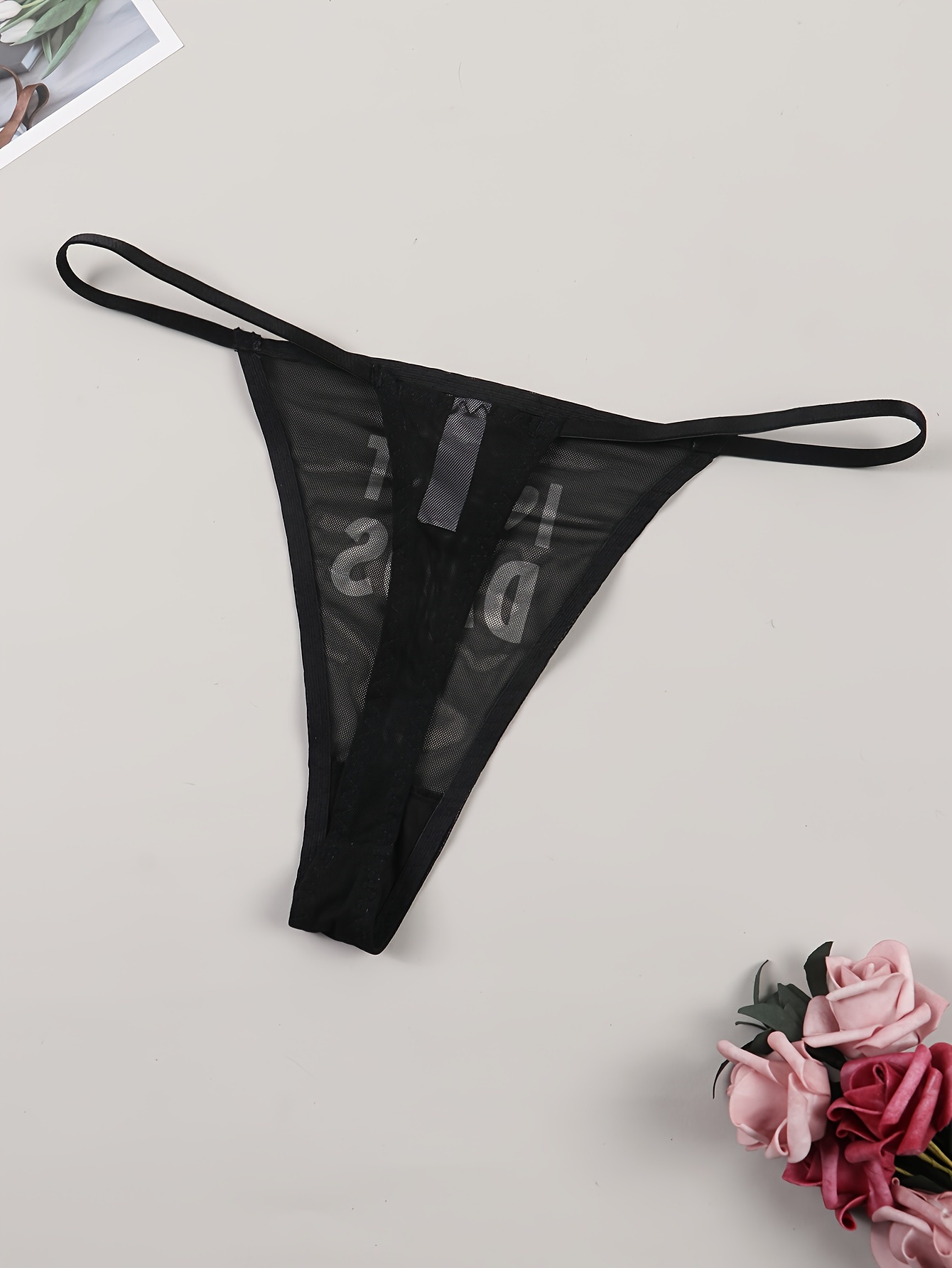 Letter Print Mesh Thongs, Breathable & Comfy Stretchy Intimates Panties,  Women's Lingerie & Underwear