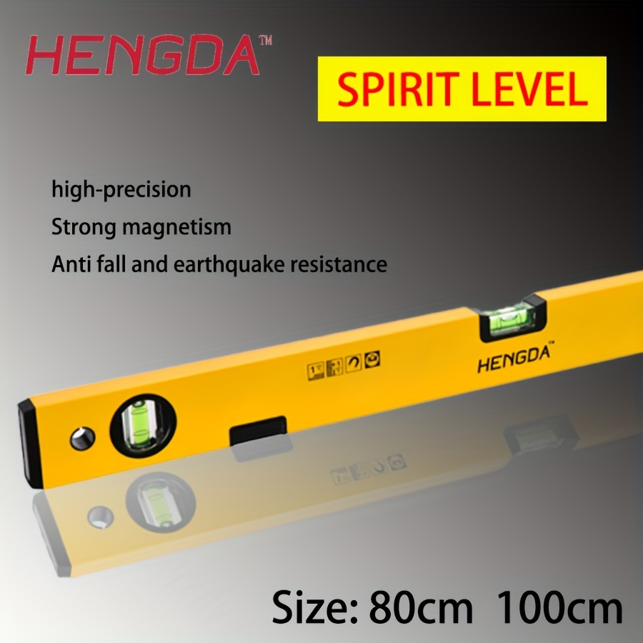 

Hengda Level Aluminum Alloy Magnetic Level Tool - High-precision, Earthquake-resistant, 80cm & 100cm Options, Anti-drop, No Battery Required, Yellow - Pack Of 1