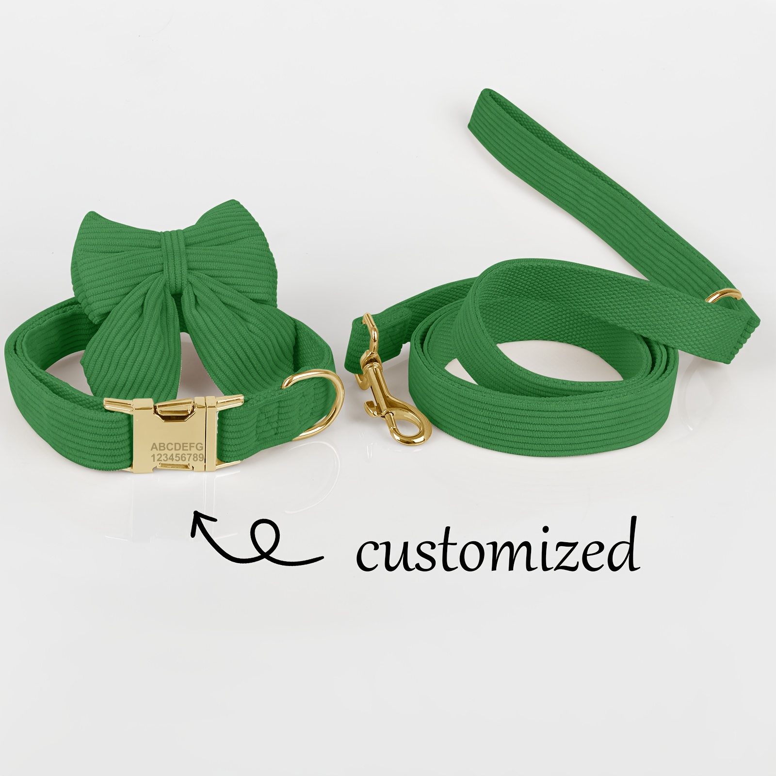 Personalized Velvet Dog Collar and Leash Set, 3pcs